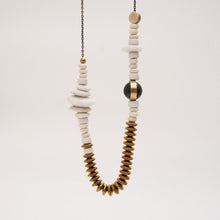 Load image into Gallery viewer, Consta - white recycled glass krobos necklace with java and smoky quartz