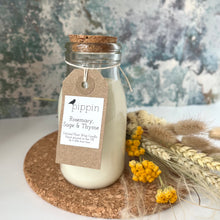 Load image into Gallery viewer, Rosemary, Sage & Thyme - Pippin 200ml milk bottle candle with cork lid