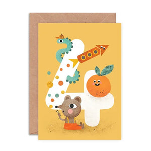 Crazy Critters Age Four Birthday Card