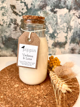 Load image into Gallery viewer, Verbena & Lime - Pippin 200ml milk bottle candle with cork lid