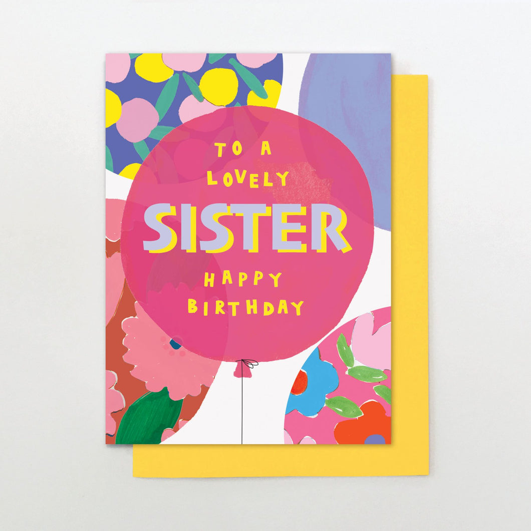 Neon Balloon Sister Birthday card