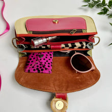 Load image into Gallery viewer, Josephine Navy Tan Leopard Upcycled Leather Handbag