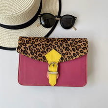 Load image into Gallery viewer, Nancy Dark Pink Leopard Upcycled Leather Handbag