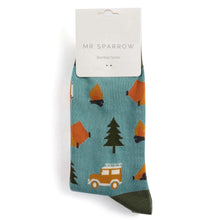 Load image into Gallery viewer, Mr Sparrow mens bamboo socks camping duck egg