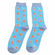 Load image into Gallery viewer, Mr Sparrow mens bamboo socks crabs sky blue