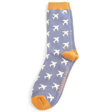 Load image into Gallery viewer, Mr Sparrow mens bamboo socks airplanes blue