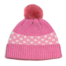 Load image into Gallery viewer, Rose pink and white floral design pompom bobble hat