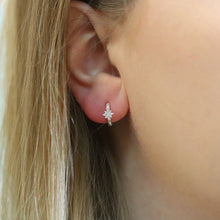 Load image into Gallery viewer, Sterling silver crystal star huggie earrings