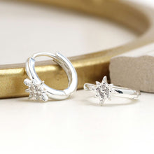 Load image into Gallery viewer, Sterling silver crystal star huggie earrings