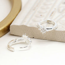 Load image into Gallery viewer, Sterling silver crystal star huggie earrings