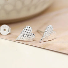 Load image into Gallery viewer, Sterling silver textured heart stud earrings

