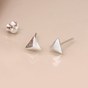 Sterling silver 3D triangle stud earrings