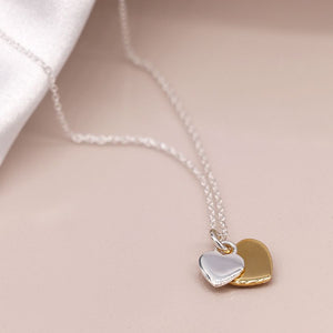 Sterling silver double heart necklace with gold plating