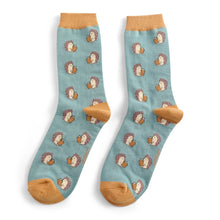 Load image into Gallery viewer, Miss Sparrow ladies bamboo socks reading hedgehogs duck egg