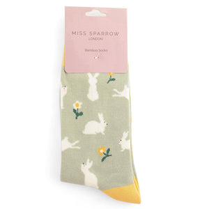 Miss Sparrow ladies bamboo socks bunnies and daisies mint