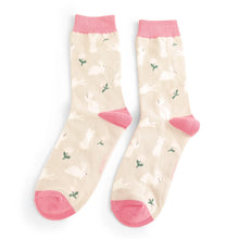 Load image into Gallery viewer, Miss Sparrow Ladies Bamboo Socks Bunnies & Daisies Silver