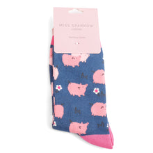 Load image into Gallery viewer, Miss Sparrow Ladies Bamboo Socks Pretty Pigs  Navy