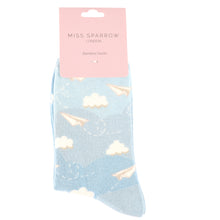Load image into Gallery viewer, Miss Sparrow Paper Planes Ladies Socks Sky Blue