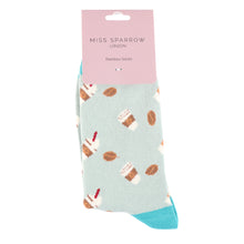 Load image into Gallery viewer, Miss Sparrow Takeaway Coffee Ladies Socks Duck Egg