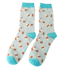 Load image into Gallery viewer, Miss Sparrow Takeaway Coffee Ladies Socks Duck Egg