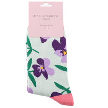 Load image into Gallery viewer, Miss Sparrow Pansies Ladies Socks Duck Egg