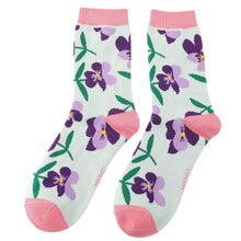 Load image into Gallery viewer, Miss Sparrow Pansies Ladies Socks Duck Egg