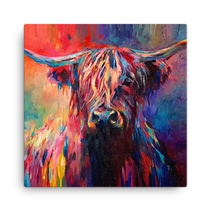 Rainbow Highland Cow Mini Canvas
