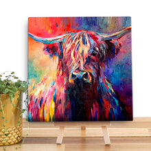 Load image into Gallery viewer, Rainbow Highland Cow Mini Canvas
