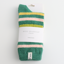 Load image into Gallery viewer, Miss Sparrow Ladies Fluffy Socks Stripes Green