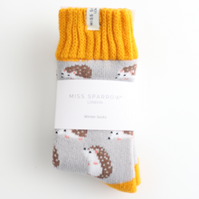 Load image into Gallery viewer, Miss Sparrow Ladies Winter Socks Cute Hedgehogs Silver