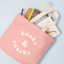 Load image into Gallery viewer, Books & Snacks - Blush Pink Canvas Tote Bag