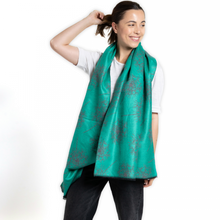 Load image into Gallery viewer, Dandelions scarf in jade green