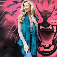 Load image into Gallery viewer, Dandelions scarf in teal blue