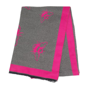 Bumble Bees border scarf in fuchsia pink