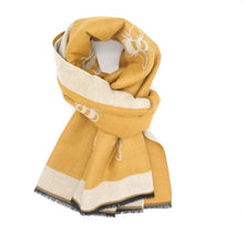 Load image into Gallery viewer, Bumble Bees border scarf in mustard yellow