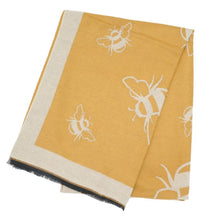 Load image into Gallery viewer, Bumble Bees border scarf in mustard yellow