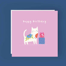 Load image into Gallery viewer, Pretty Floral Cat Happy Birthday Card | Cat Birthday Card