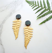 Load image into Gallery viewer, Gold Fern Statement Drop Earrings