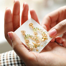 Load image into Gallery viewer, Crystal Flower and Enamel Bee Drop Earrings