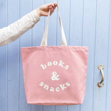 Load image into Gallery viewer, Books & Snacks - Blush Pink Canvas Tote Bag
