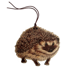 Load image into Gallery viewer, Hedgehog illustrated wooden Christmas tree decoration
