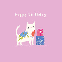 Load image into Gallery viewer, Pretty Floral Cat Happy Birthday Card | Cat Birthday Card