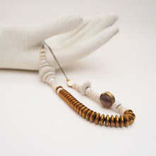 Load image into Gallery viewer, Consta - white recycled glass krobos necklace with java and smoky quartz