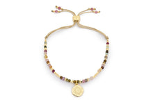 Load image into Gallery viewer, Azalea Tourmaline Bead Gold Charm Bracelet