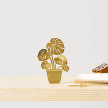 Load image into Gallery viewer, Tiny Plant Monstera, brass metal home decor, letterbox gift
