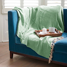 Load image into Gallery viewer, Recycled Cotton Woven Chevron Throw: Green