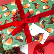 Load image into Gallery viewer, Christmas robins wrapping paper Sheets: 500mm x 700mm flat sheets