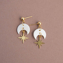 Load image into Gallery viewer, Celestial Gold Star Drop Earrings in Pearly White: Pearly White