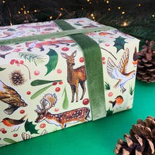 Load image into Gallery viewer, Christmas Woodland animals wrapping paper: 500mm x 700mm flat sheets