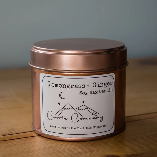 Lemongrass & Ginger big tin soy wax candle by The Coorie Company